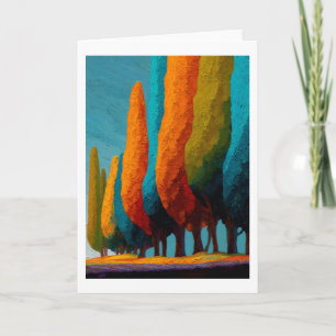 Vibrant Sentinel Trees, Abstract Greeting Card