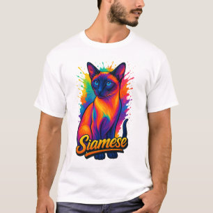 Vibrant Siamese Cat Colourful Pop Art Design T-Shirt