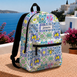 Vibrant Sicilian Citrus Mediterranean Azulejo Printed Backpack