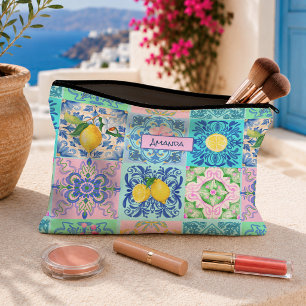Vibrant Sicilian Turquoise Azulejo Citrus Tile Accessory Pouch