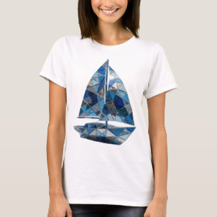 Vibrant Silver BLUE GLASS SAILBOAT Quote Design T-Shirt