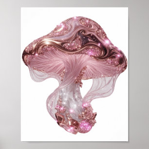 Vibrant Silver GLOWING PINK MUSHROOM Poster