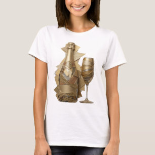 Vibrant Silver GOLDEN WINE BOTTLE AND GLASS T-Shirt