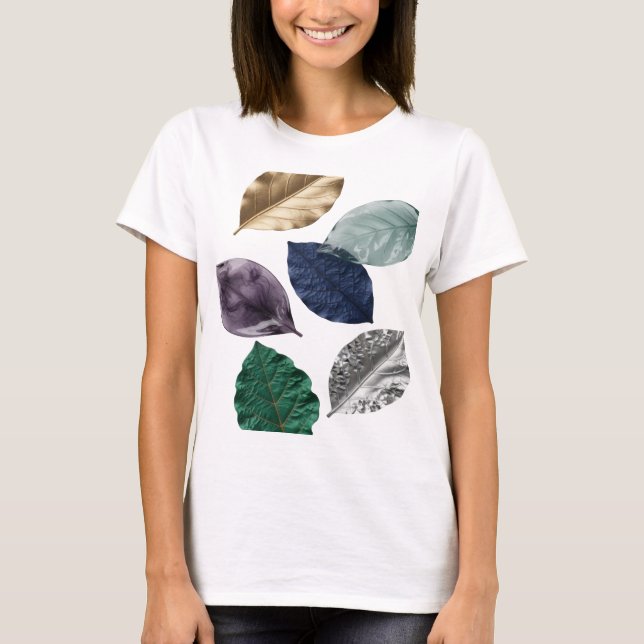Vibrant Silver LEAFY 3D Text Art T-Shirt (Front)