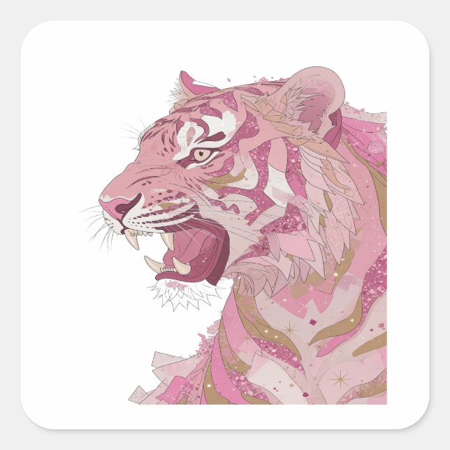 Vibrant Silver PINK TIGER Sticker Art (Front)