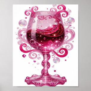 Vibrant Silver PINK WINE GLASS Print