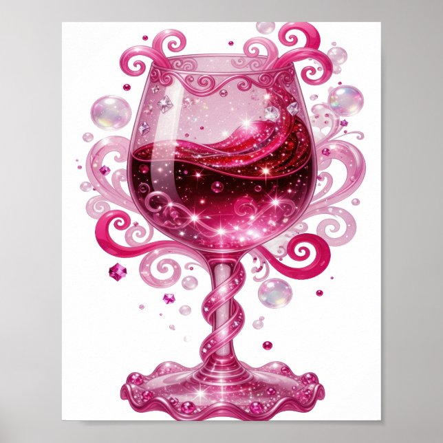 Vibrant Silver PINK WINE GLASS Print (Front)