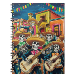 Vibrant Skeleton Mariachi Band Día de Los muertos Notebook