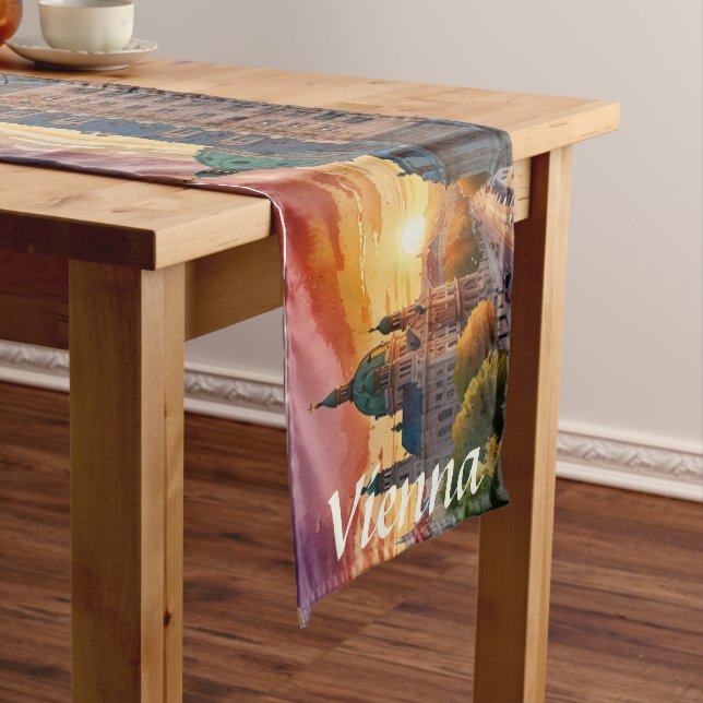 Vibrant Sketch of Vienna Monogram |  Medium Table Runner (In Situ)
