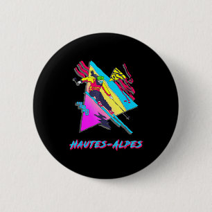 Vibrant skiing adventure in hautes-alpes retro ski 6 cm round badge