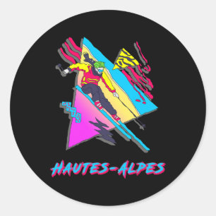 Vibrant Skiing Adventure In Hautes-alpes Retro Ski Classic Round Sticker