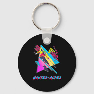 Vibrant Skiing Adventure In Hautes-alpes Retro Ski Key Ring