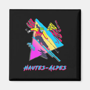 Vibrant Skiing Adventure In Hautes-alpes Retro Ski Magnet