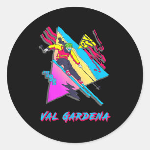 Vibrant Skiing Artwork Val Gardena Ski Skier  Classic Round Sticker