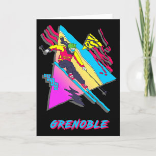 Vibrant Skiing Design Featuring Grenoble Text Ski Card