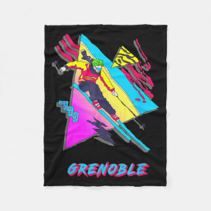 Vibrant skiing design featuring grenoble text ski fleece blanket