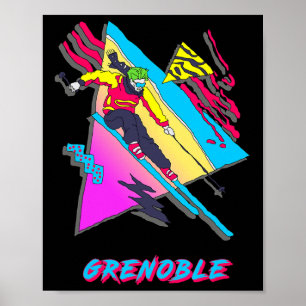 Vibrant Skiing Design Featuring Grenoble Text Ski Poster