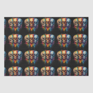 Vibrant Skull Art on Black Background Tissue Paper