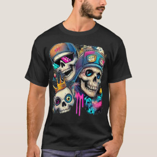 "Vibrant Skull T-Shirt, Unique Neon Street Art  T-Shirt