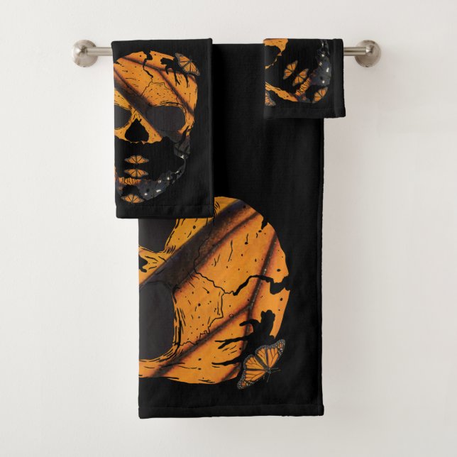Vibrant Skulls Butterfly Wings Photography Bath Towel Set (Insitu)