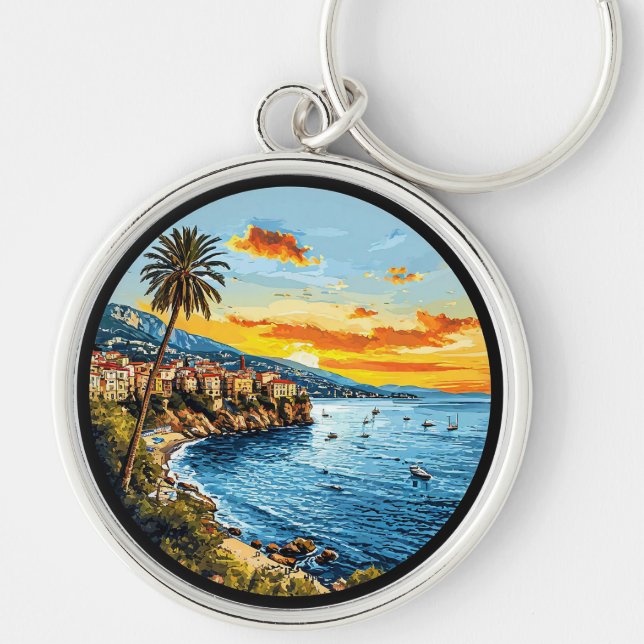 Vibrant Sky and Boats Key Ring (Front)