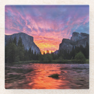 Vibrant Sky   Yosemite Valley Glass Coaster