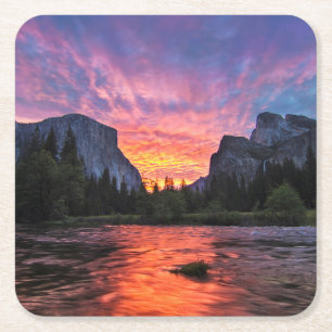 Vibrant Sky   Yosemite Valley Square Paper Coaster