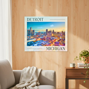 Vibrant Skyline of Detroit at Sunset Poster