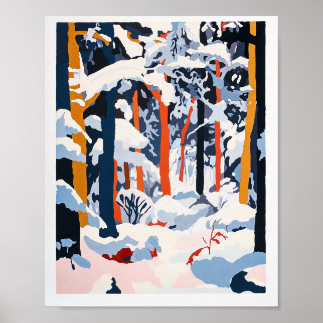 Vibrant Snowy Forest Winter Scene Poster Wall Art (Front)