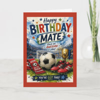 vibrant soccer-themed Red Mate birthday card