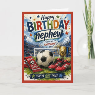 vibrant soccer-themed Red Nephew birthday card 