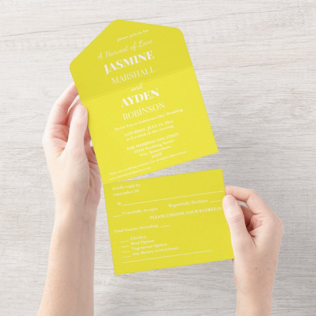 Vibrant Solid Yellow Background  All In One Invitation (Tearaway)