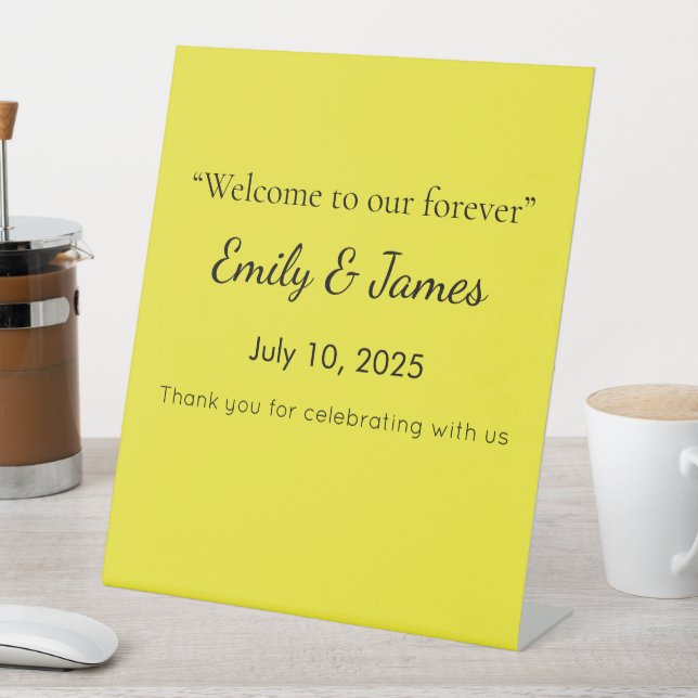 Vibrant Solid Yellow Background  Pedestal Sign (In SItu)