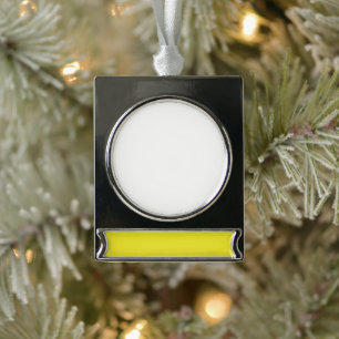 Vibrant Solid Yellow Background Silver Plated Banner Ornament