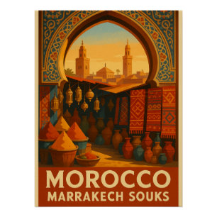 Vibrant Souks of Marrakech, Morocco Poster