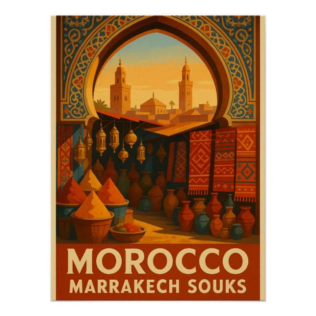 Vibrant Souks of Marrakech, Morocco Poster (Front)