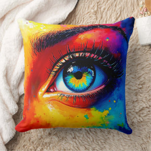Vibrant Soul Colorful Eye Painting  Cushion