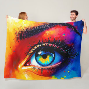 Vibrant Soul Colorful Eye Painting Fleece Blanket