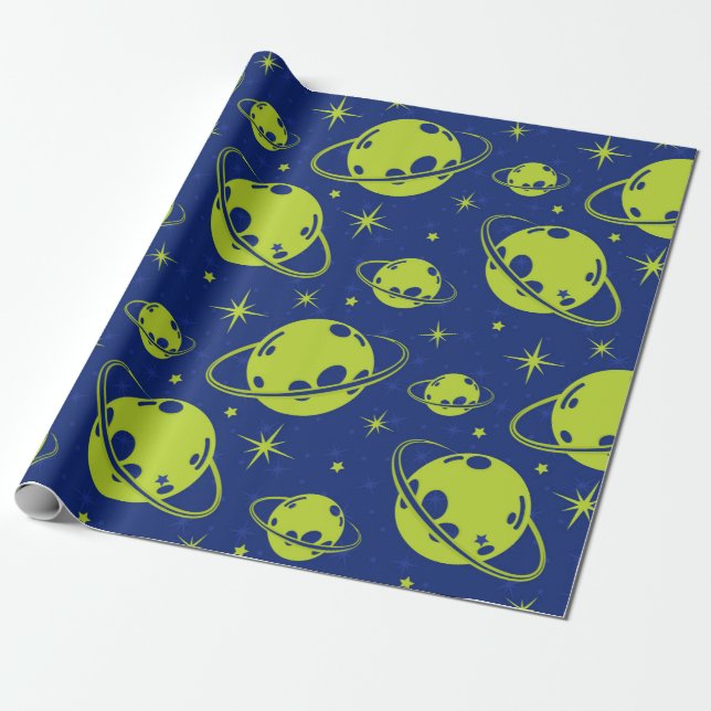 Vibrant Space Art: Planets and Stars in Harmony Wrapping Paper (Unrolled)