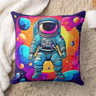 Vibrant Space Cartoon Art: Astronaut Dreams Cushion