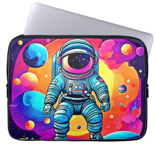 Vibrant Space Cartoon Art: Astronaut Dreams Laptop Sleeve