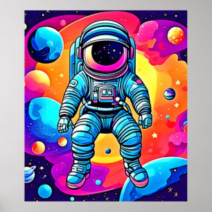 Vibrant Space Cartoon Art: Astronaut Dreams Poster
