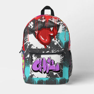 Vibrant spay painting and graffiti Grey Red  Printed Backpack