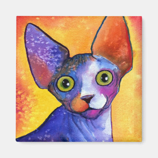 Vibrant sphynx cat 3 painting magnet