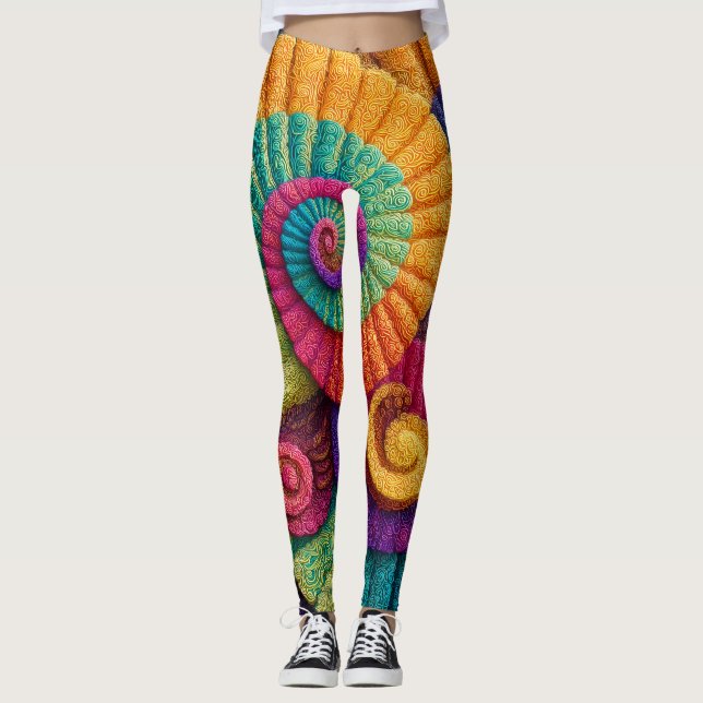 Vibrant Spiral Abstract Patterns Leggings (Front)