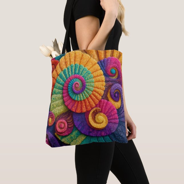 Vibrant Spiral Abstract Patterns Tote Bag (Close Up)