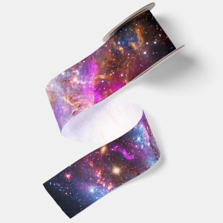 Vibrant Spiral Galaxy & Nebula Space Pattern Satin Ribbon