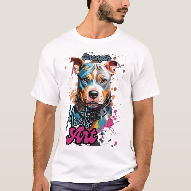 Vibrant Splash Pit Bull Design T-Shirt (Front)
