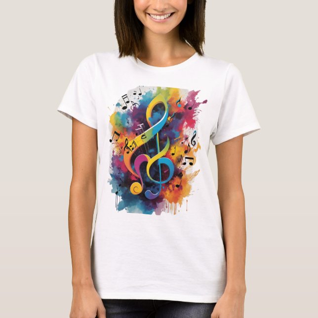 vibrant splashes of colour merge musical symbols T-Shirt (Front)