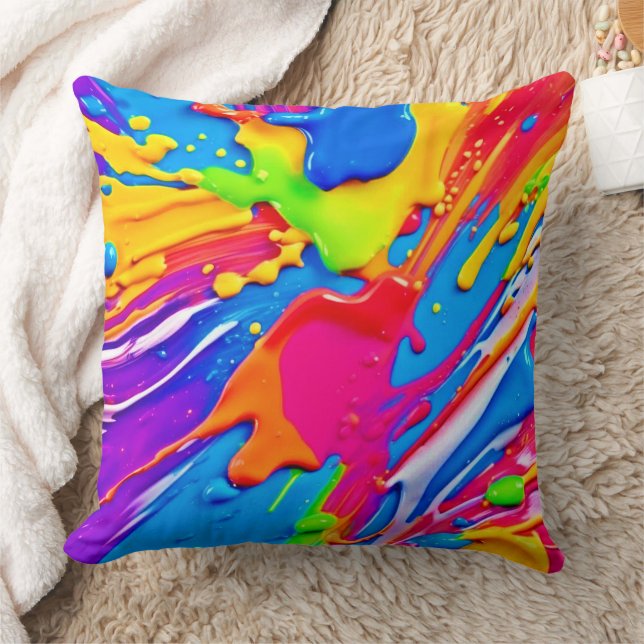 Vibrant Splatter Colour Burst Design Cushion (Blanket)